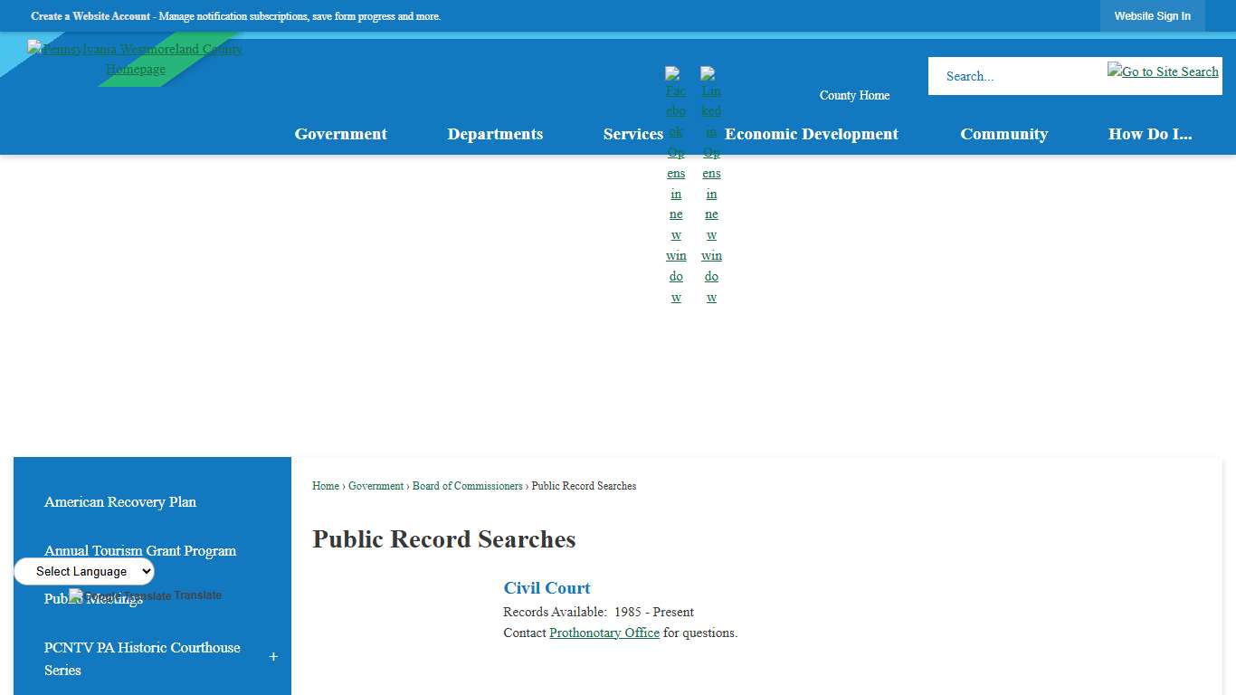 Public Record Searches Westmoreland County, PA - Official Website